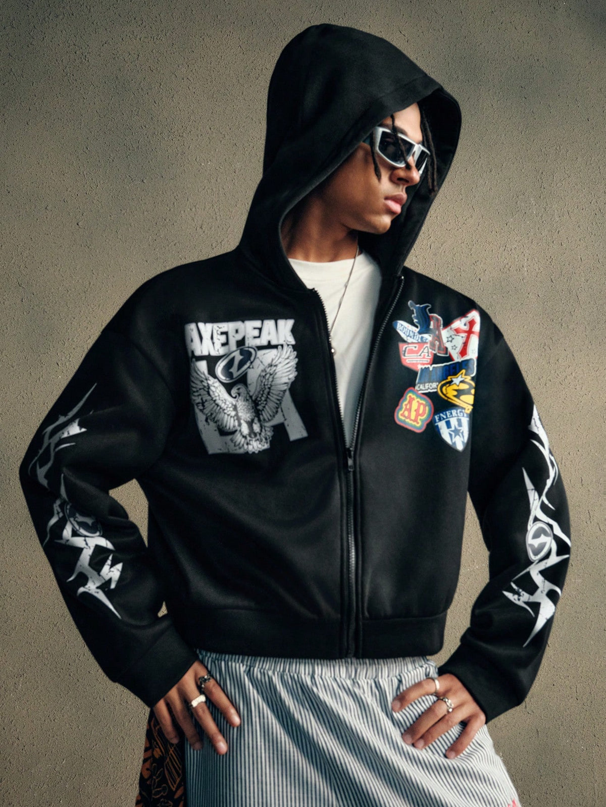 Men's Hip Hop Printed Hooded Sweatshirt