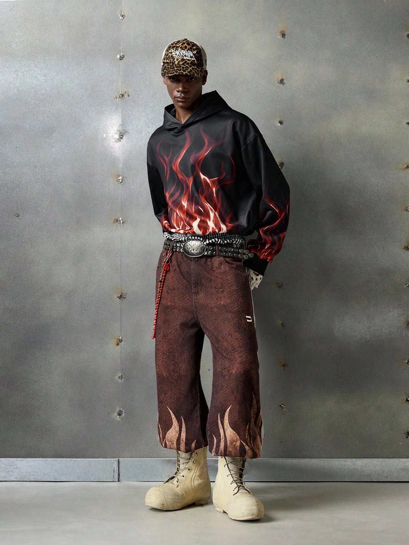 Men's Knit Flame Print Y2K Hoodie