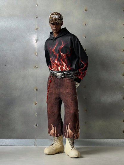 Men's Knit Flame Print Y2K Hoodie