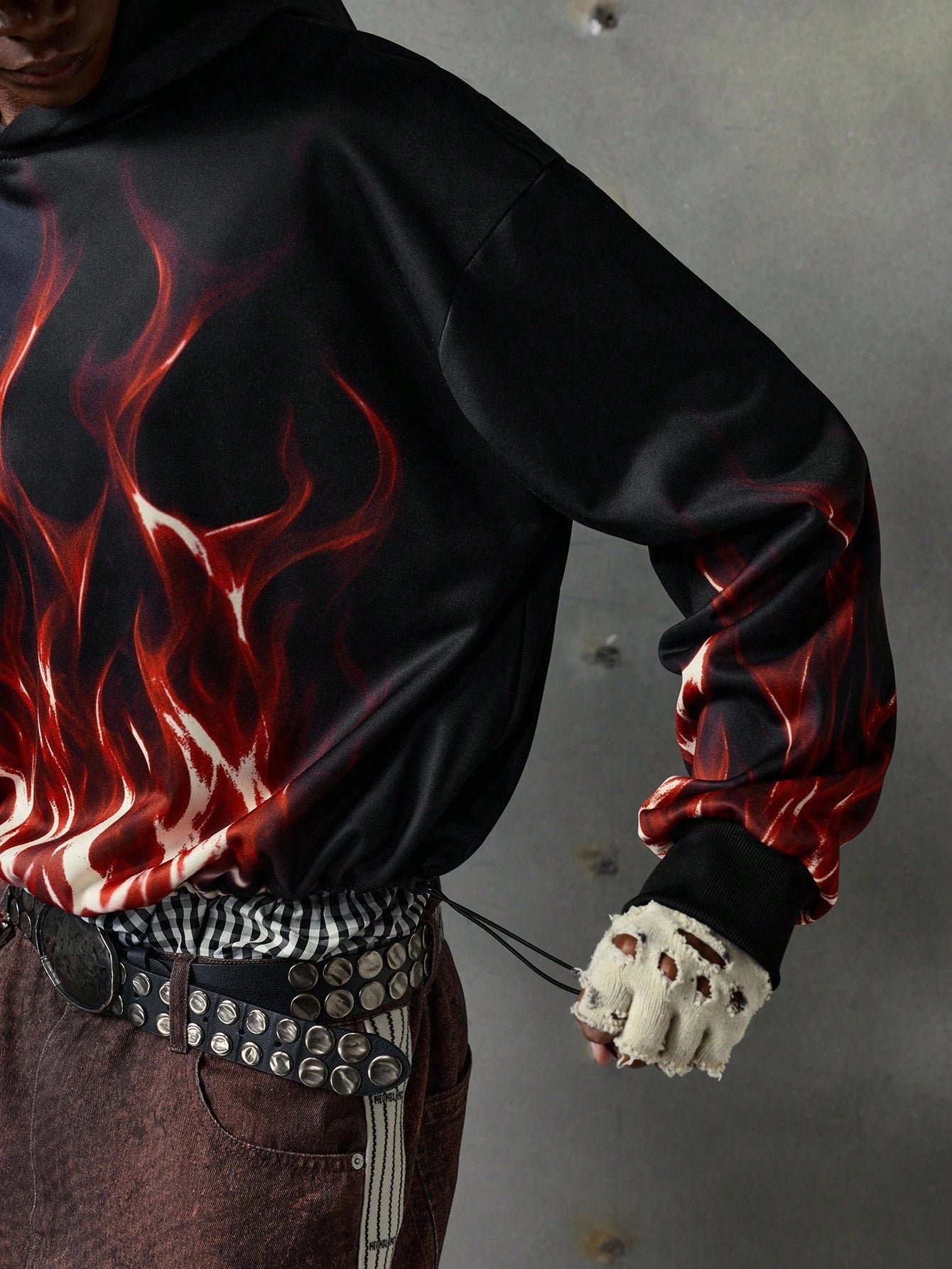 Men's Knit Flame Print Y2K Hoodie