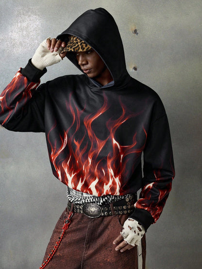 Men's Knit Flame Print Y2K Hoodie