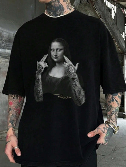 Men's Mona Lisa Retro Print Black T-Shirt