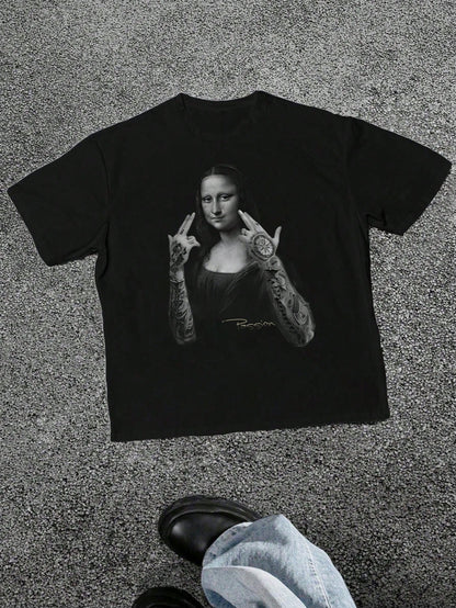 Men's Mona Lisa Retro Print Black T-Shirt