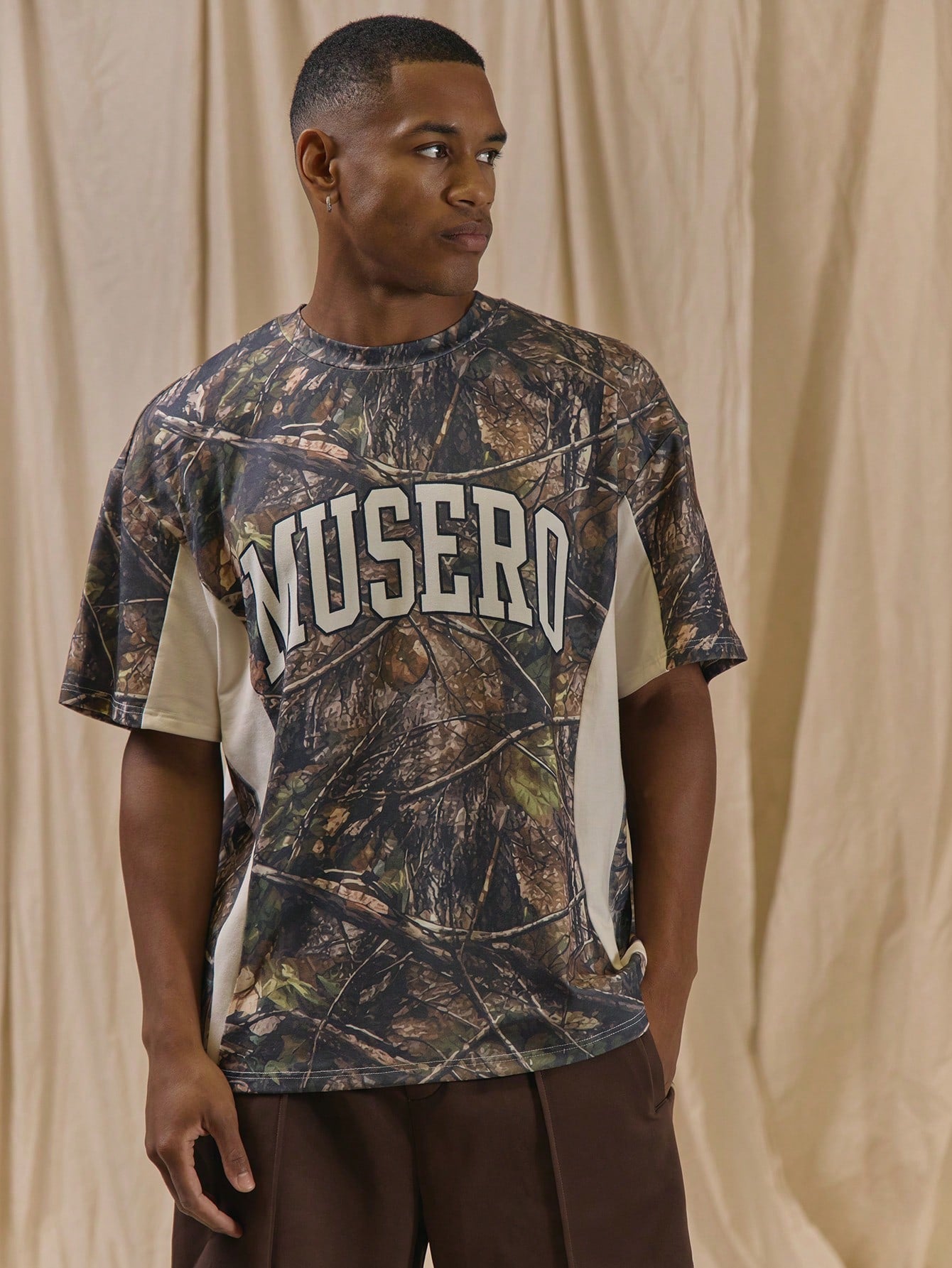 Men's Oversized Camo Panelled Top