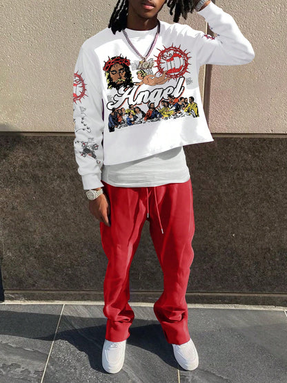 Men's Round Neck Graphic Pullover Sweatshirt