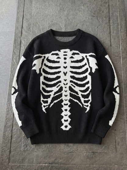 Men's Skeleton Pattern Pullover Sweater