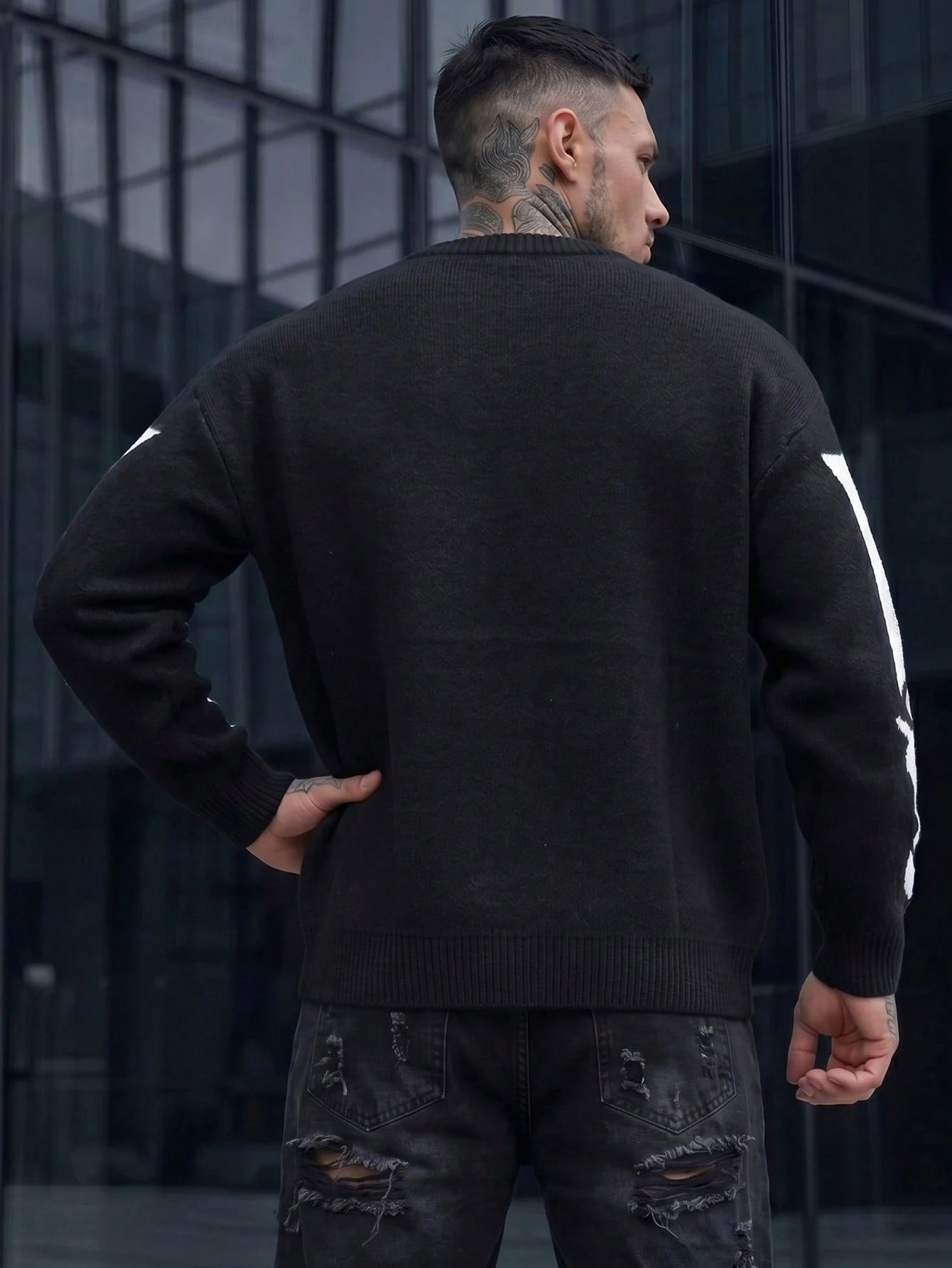 Men's Skeleton Pattern Pullover Sweater
