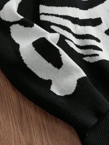 Men's Skull Pattern Grunge Crew Neck Sweater