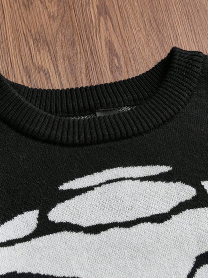 Men's Skull Pattern Grunge Crew Neck Sweater
