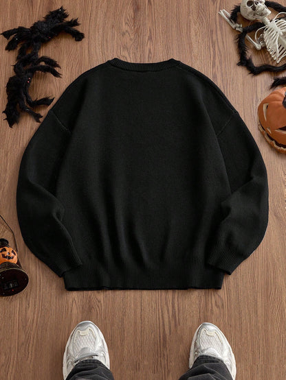 Men's Skull Pattern Grunge Crew Neck Sweater