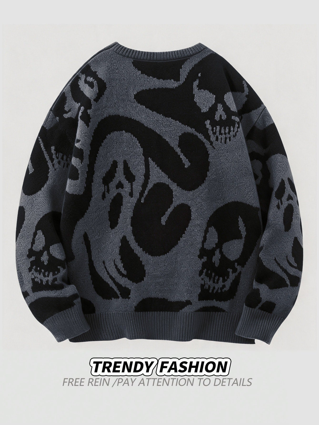 Men's Skull & Ghost Pattern Y2K Sweater