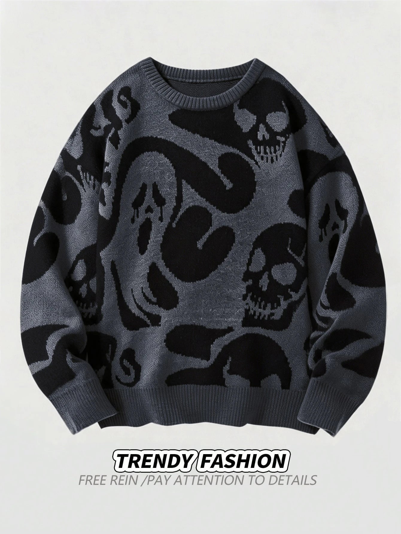 Men's Skull & Ghost Pattern Y2K Sweater
