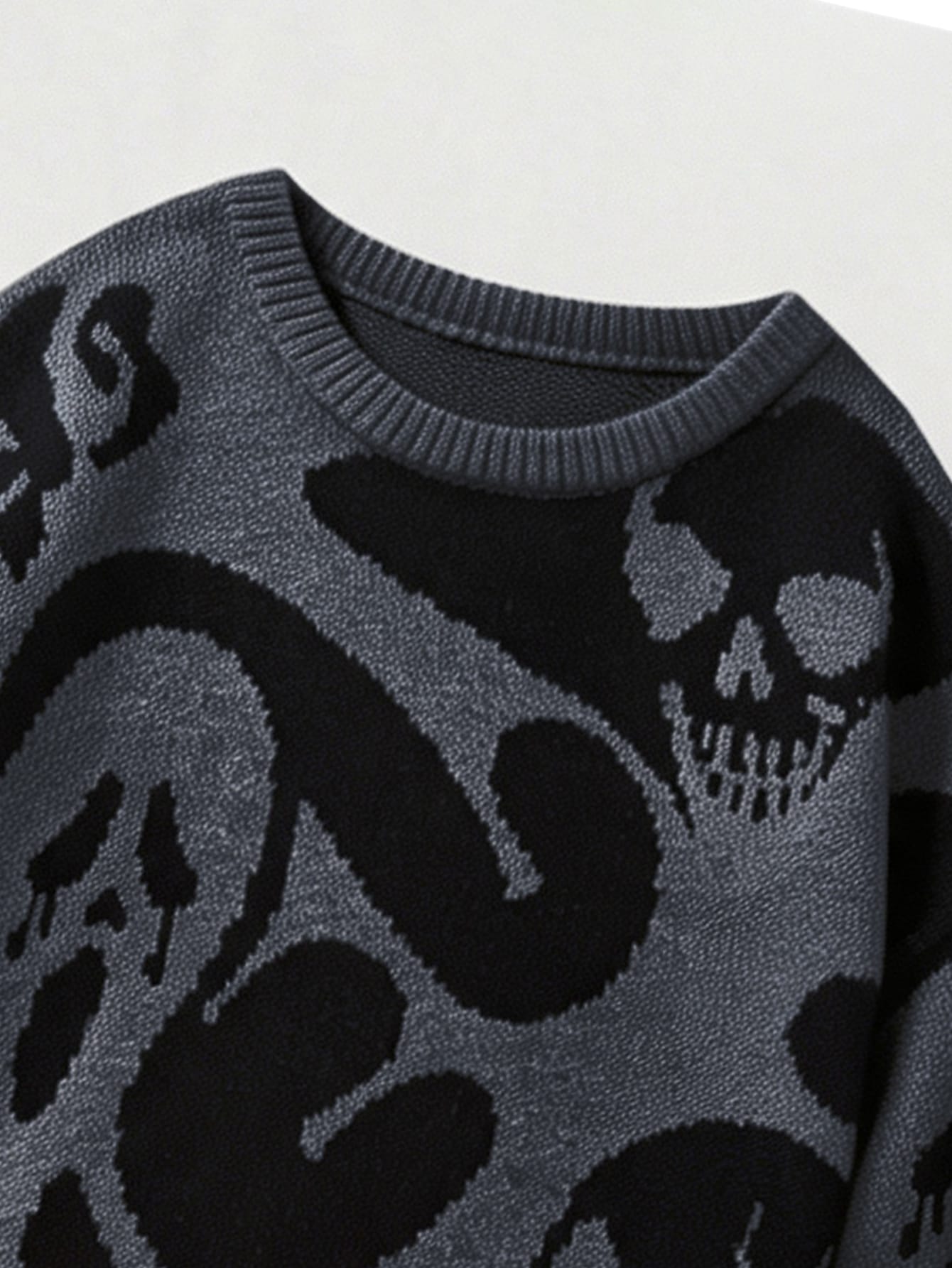 Men's Skull & Ghost Pattern Y2K Sweater