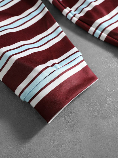 Men's Striped Burgundy Zip Hoodie