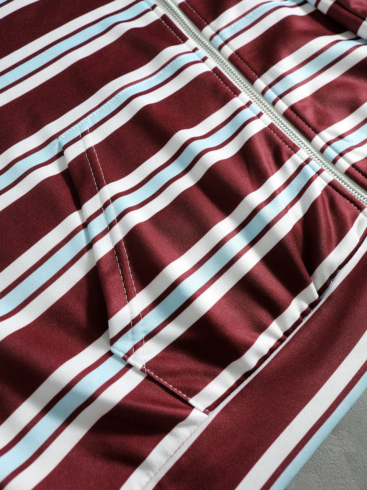 Men's Striped Burgundy Zip Hoodie