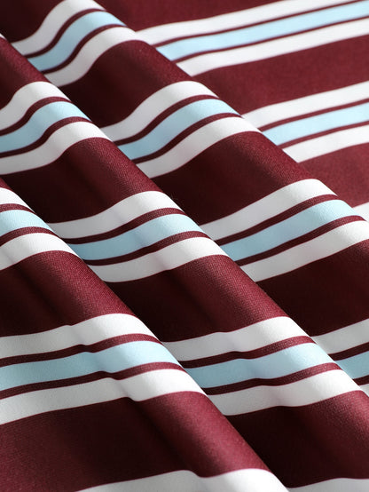 Men's Striped Burgundy Zip Hoodie