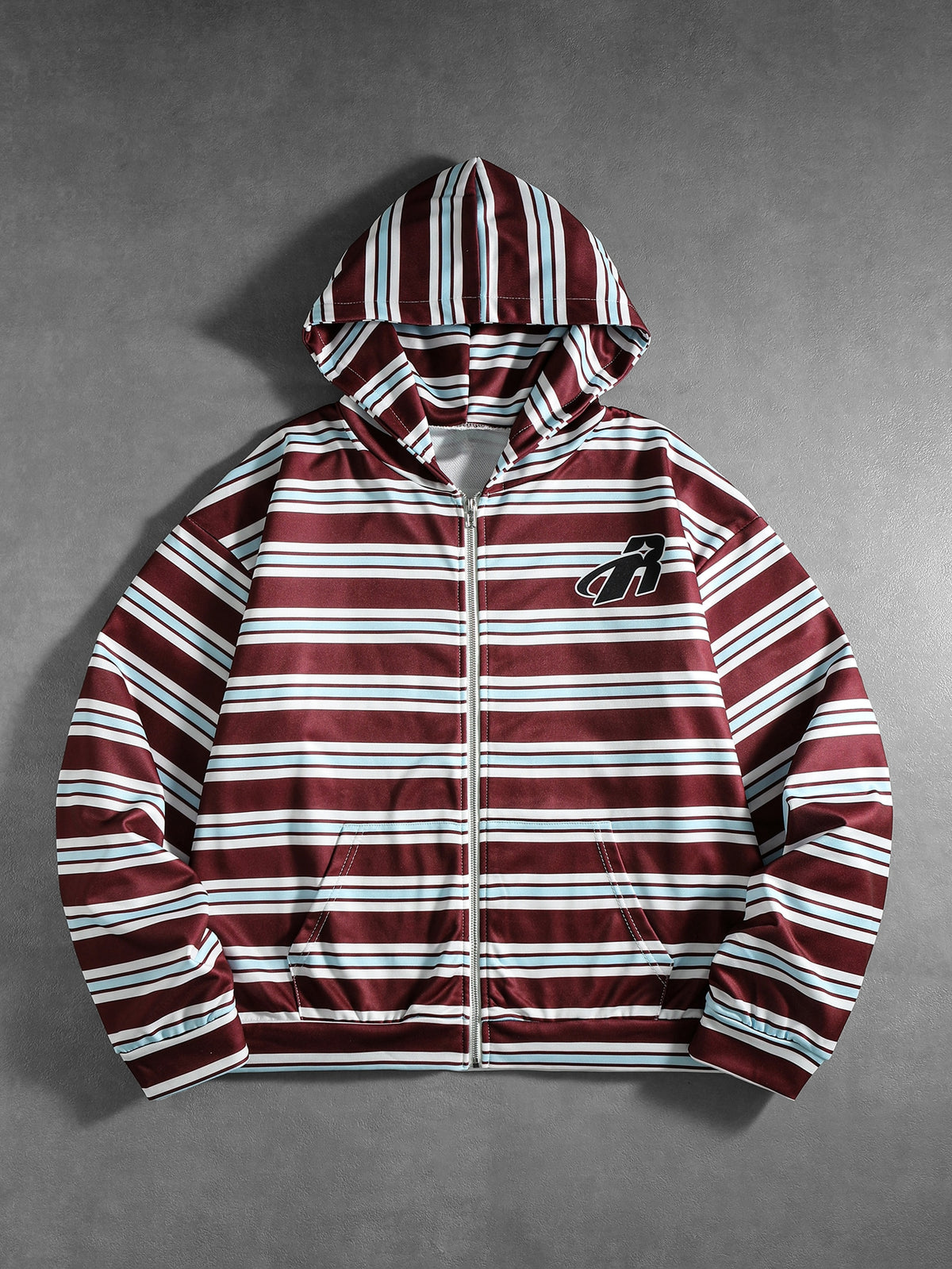 Men's Striped Burgundy Zip Hoodie