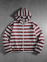 Men's Striped Burgundy Zip Hoodie