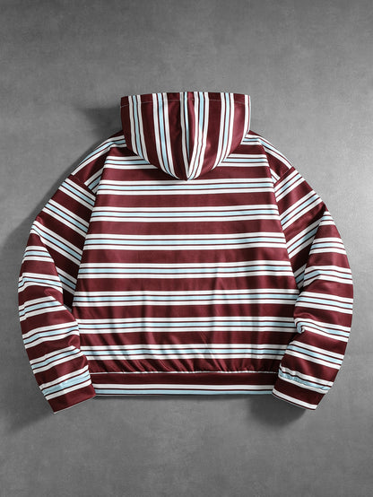 Men's Striped Burgundy Zip Hoodie