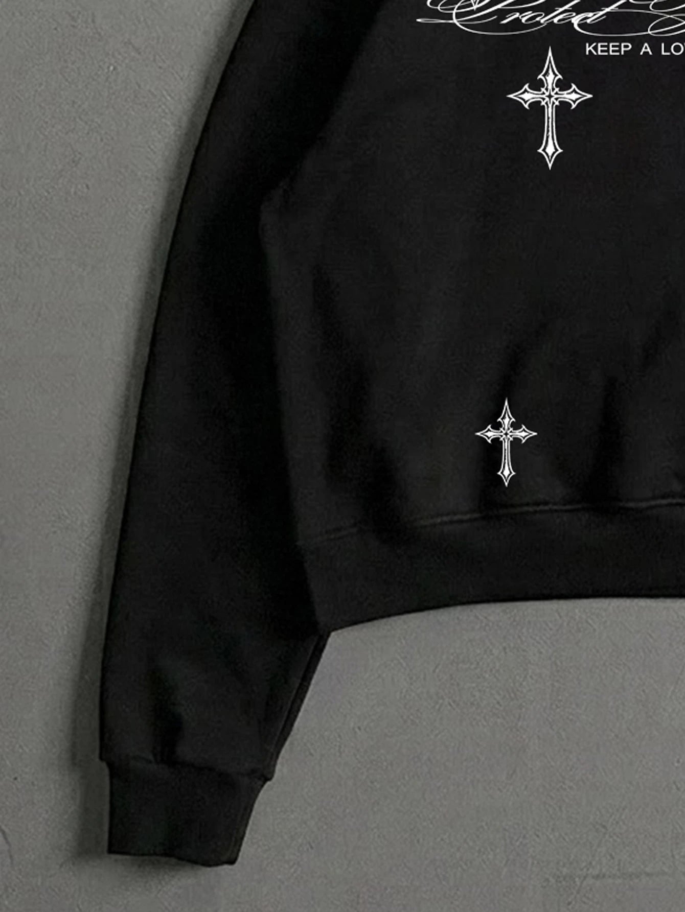 Men's Vintage Floral Cross Print Black Hoodie