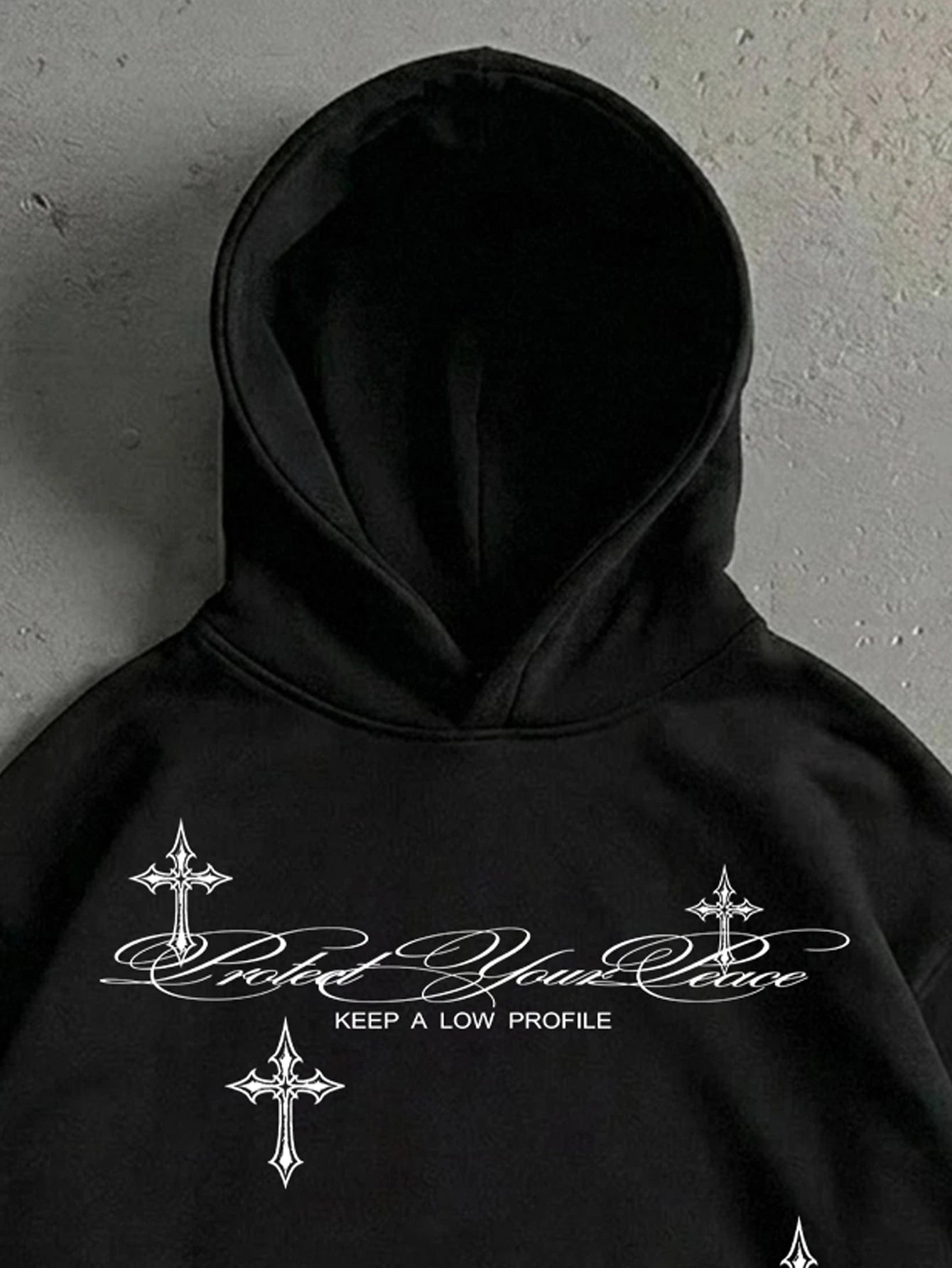 Men's Vintage Floral Cross Print Black Hoodie