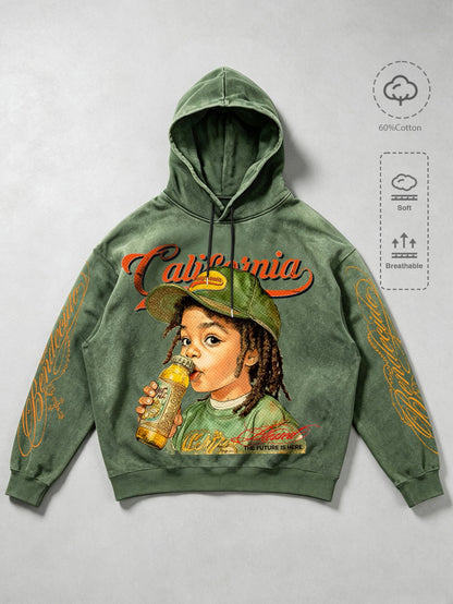Men's Vintage Green "California" Graphic Hoodie