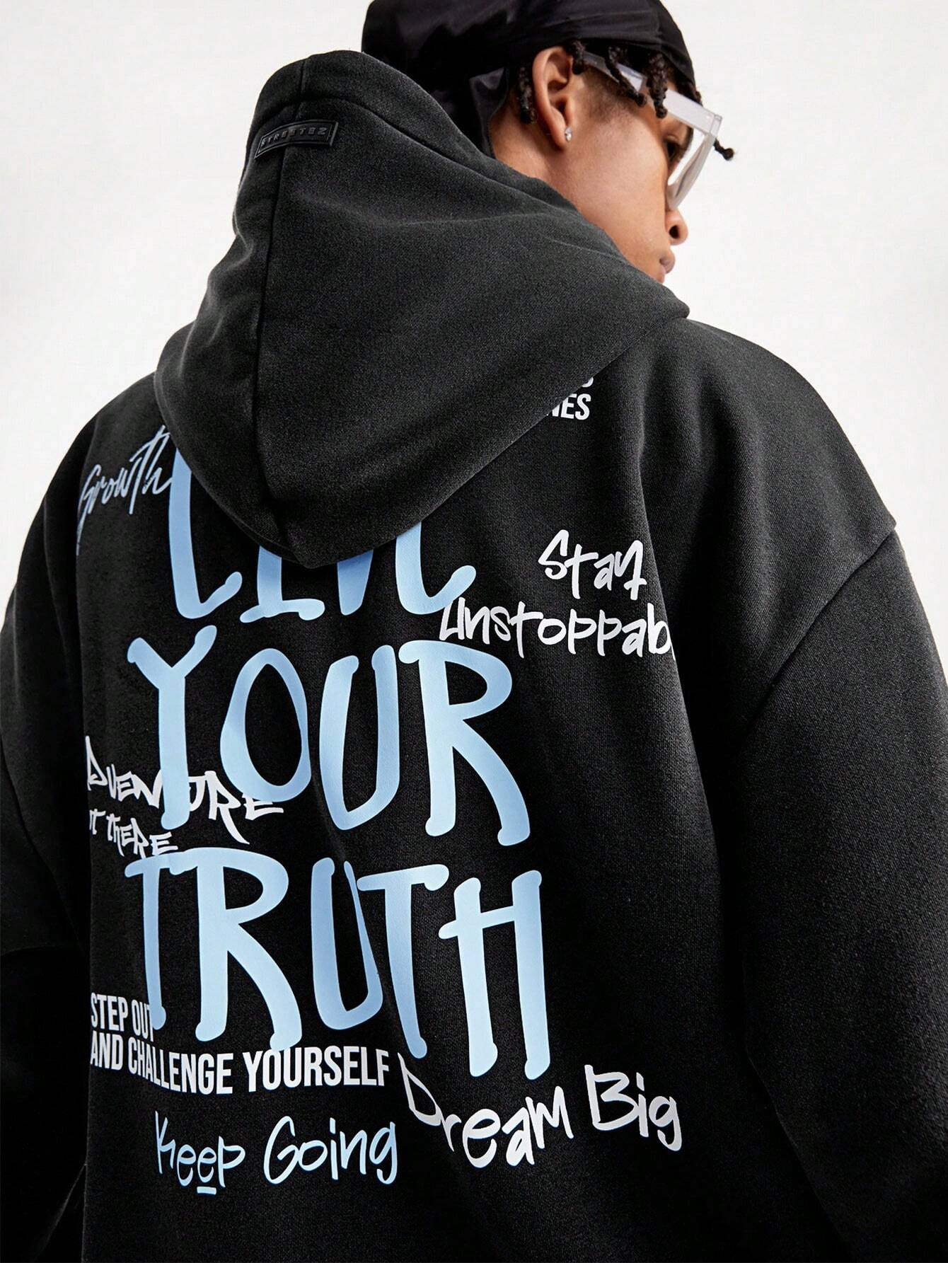 Men's Vintage Y2K Slogan Dropped Shoulder Hoodie
