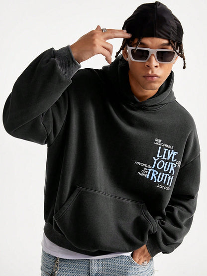 Men's Vintage Y2K Slogan Dropped Shoulder Hoodie