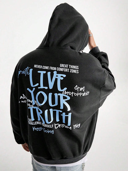 Men's Vintage Y2K Slogan Dropped Shoulder Hoodie