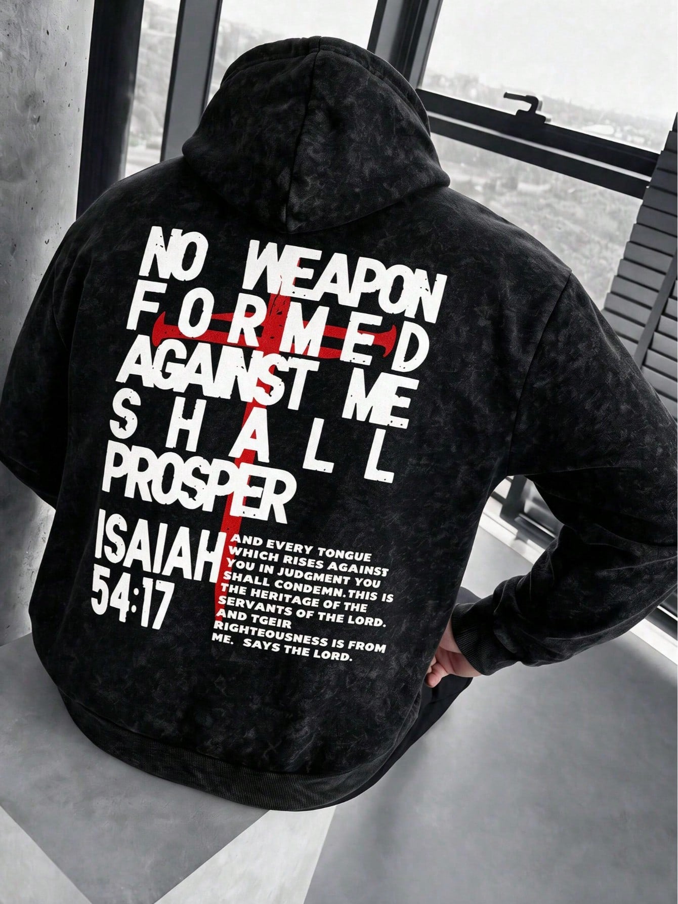Men's Washed Cross Back Print Hoodie