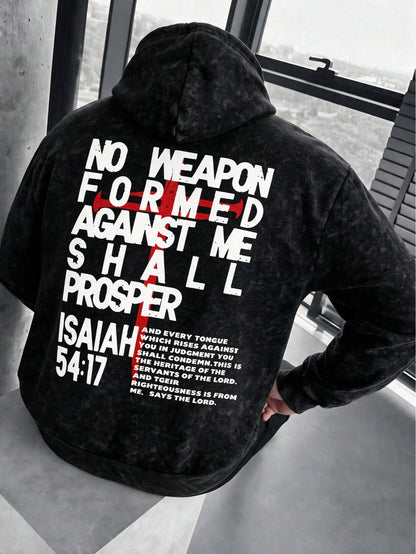 Men's Washed Cross Back Print Hoodie