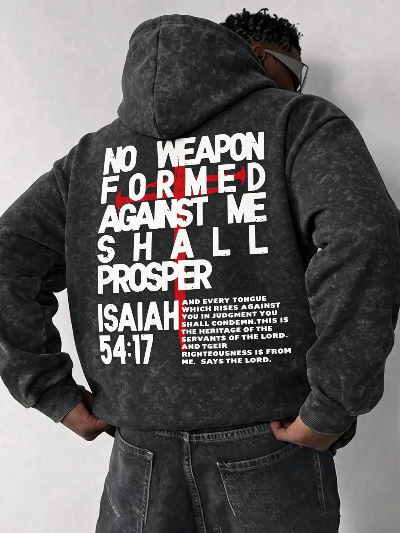Men's Washed Cross Back Print Hoodie
