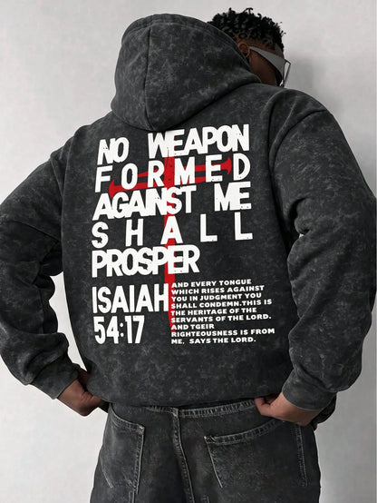 Men's Washed Cross Back Print Hoodie
