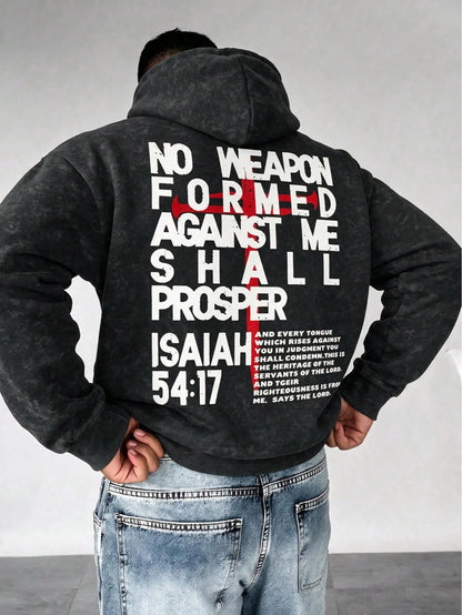 Men's Washed Cross Back Print Hoodie
