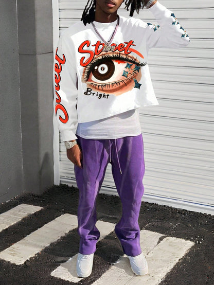 Men's White Eye Cross Print Pullover Sweatshirt