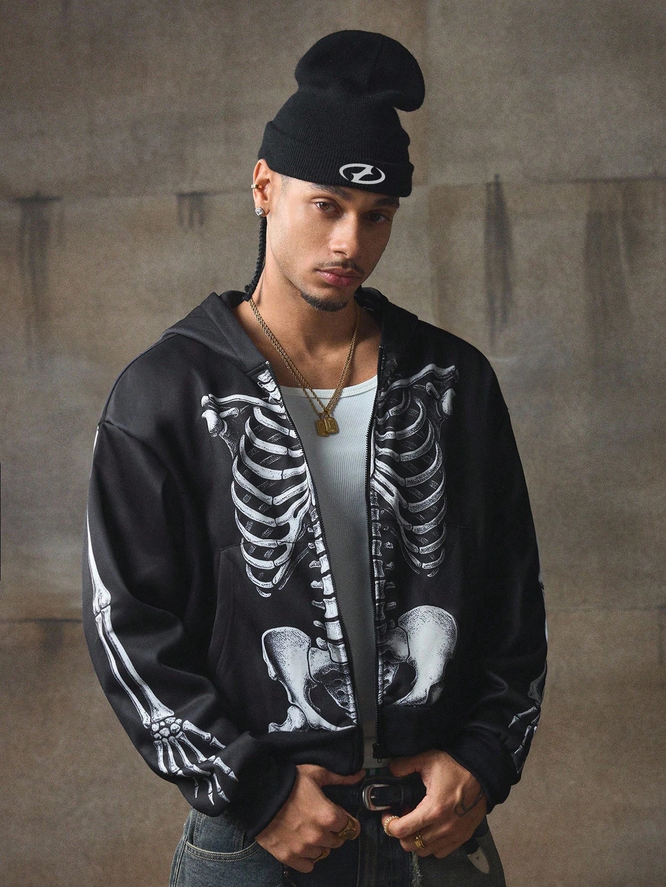 Men's Y2K Contrast Print Hooded Sweatshirt