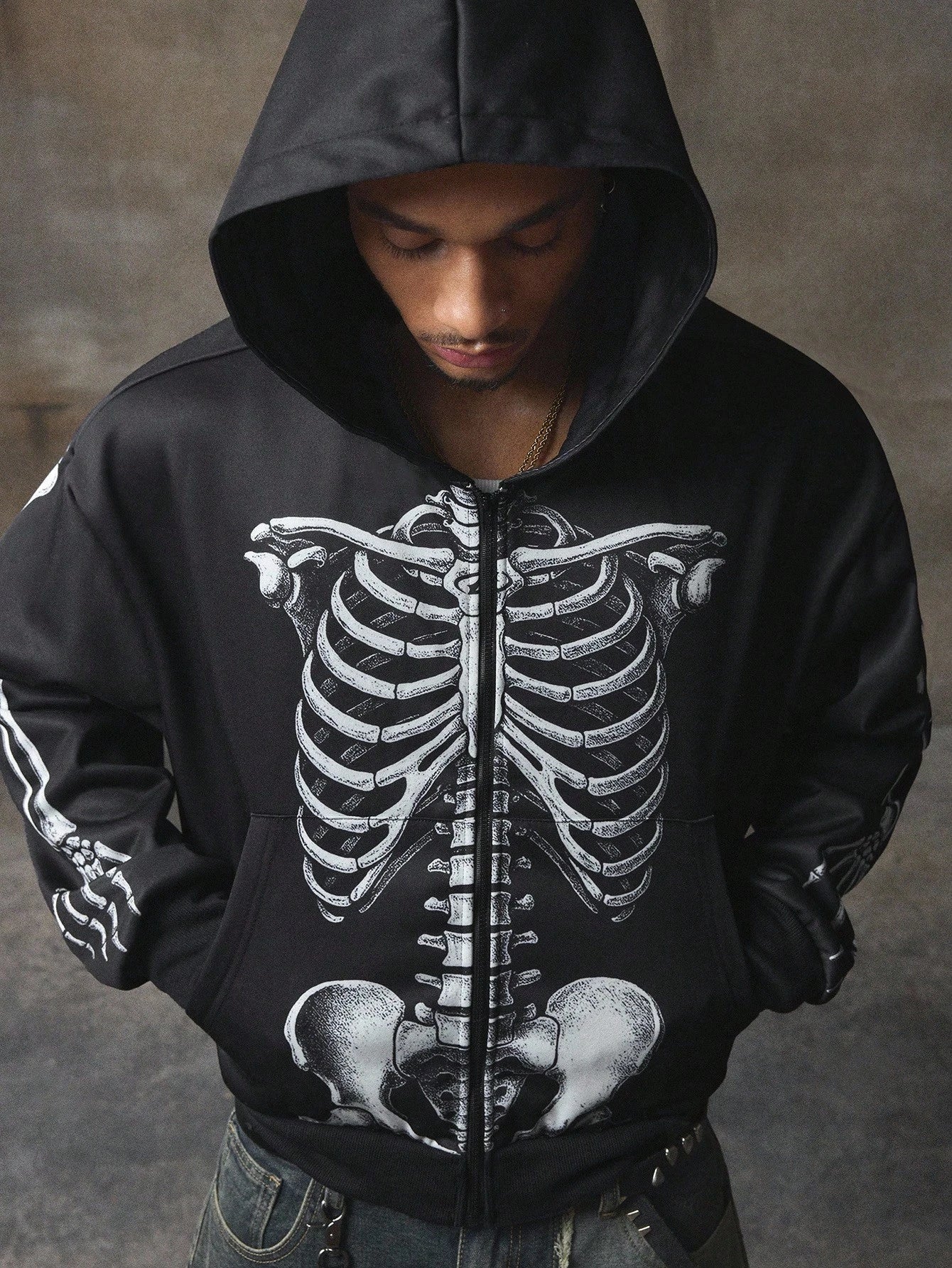 Men's Y2K Contrast Print Hooded Sweatshirt
