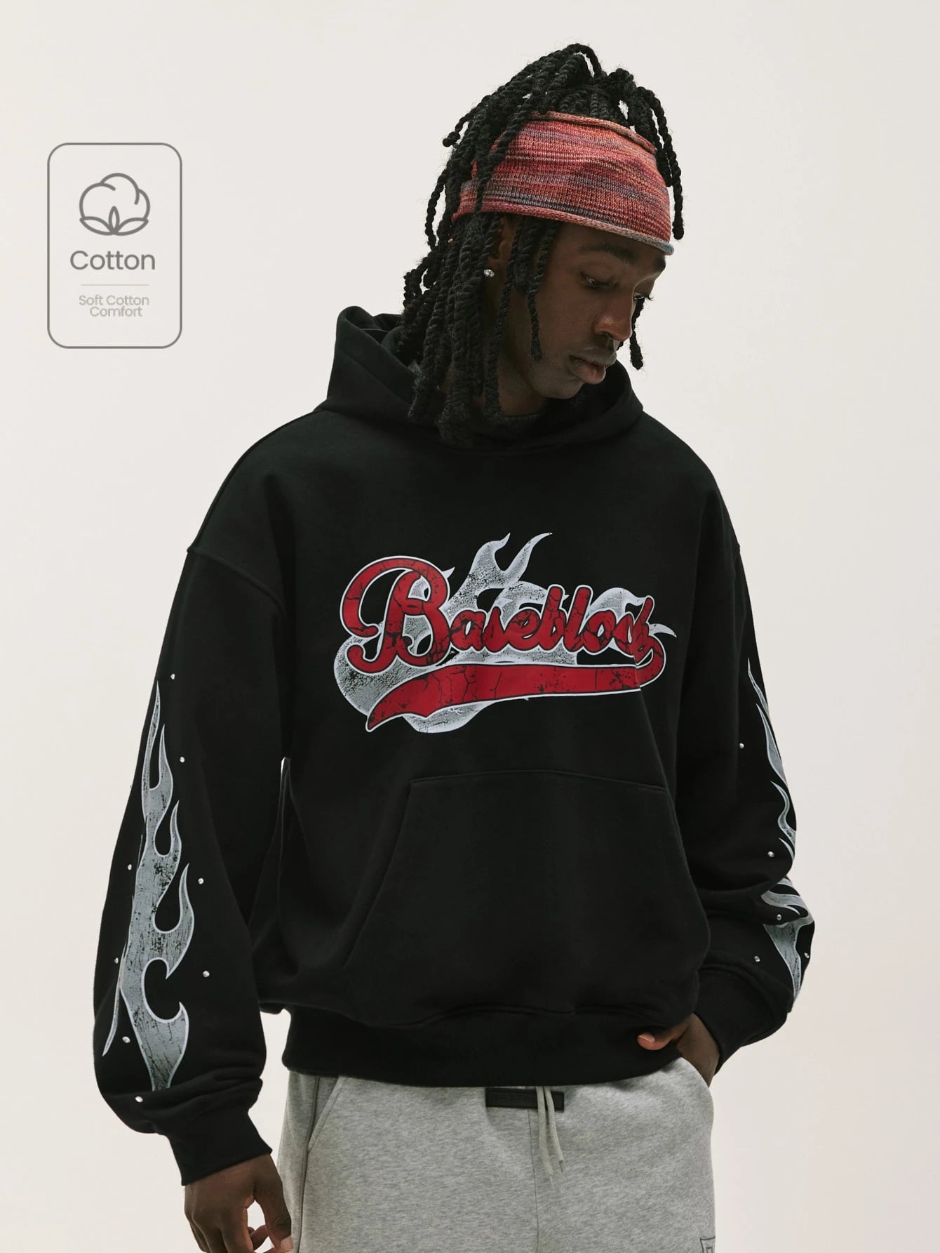 Men's Y2K Gothic Flame Pullover Hoodie