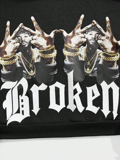 Men's Y2K Graphic Knit Loose Hoodie