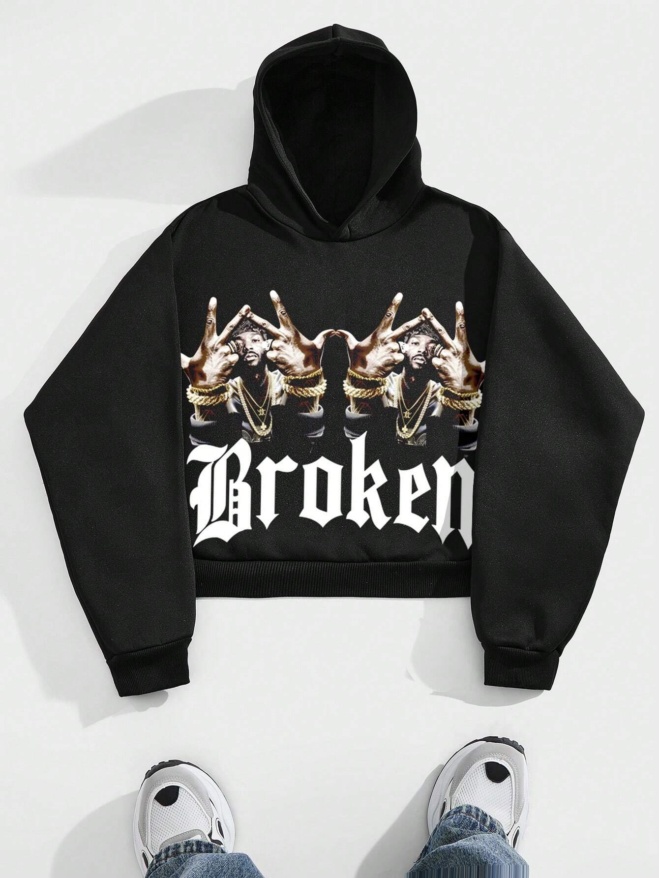 Men's Y2K Graphic Knit Loose Hoodie