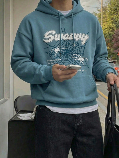 Men's Y2K Spiderweb Light Blue Hoodie