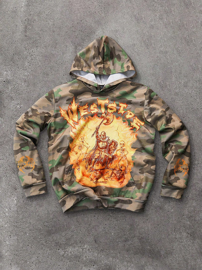 Mens Camo Fire Knight 'Wests...' Graphic Hoodie