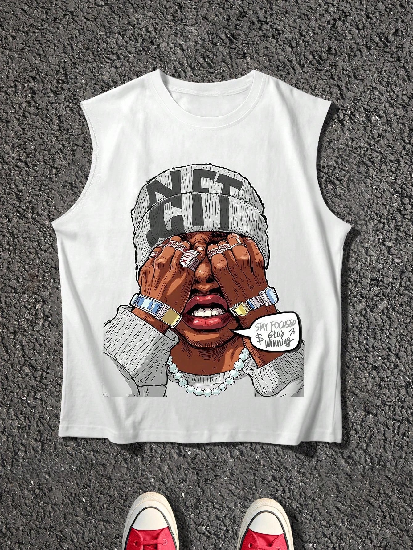 Mens Character & Slogan Sleeveless Tee