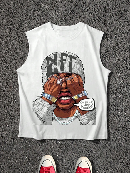 Mens Character & Slogan Sleeveless Tee