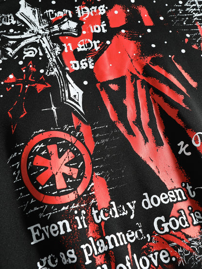 Mens Oversized Graphic Anime Gothic Polyester Hoodie