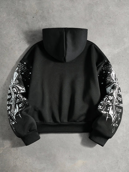 Mens Oversized Graphic Anime Gothic Polyester Hoodie