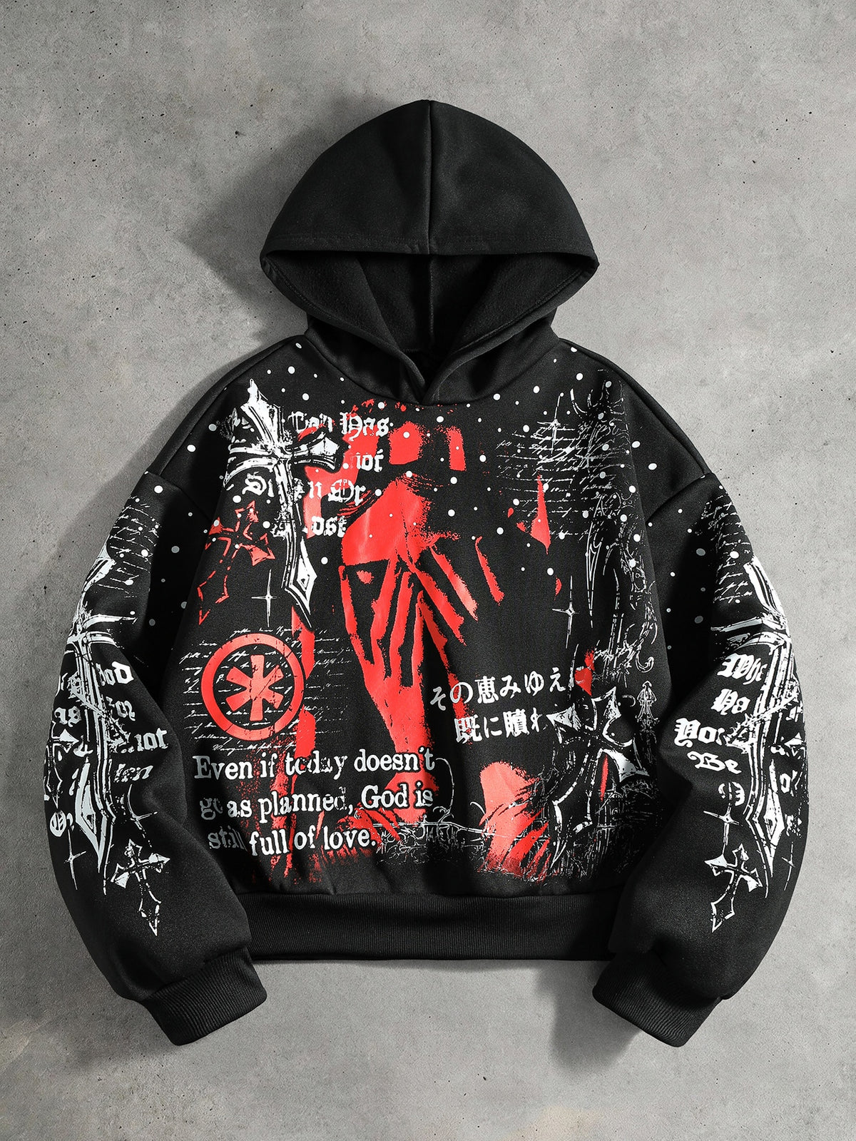Mens Oversized Graphic Anime Gothic Polyester Hoodie