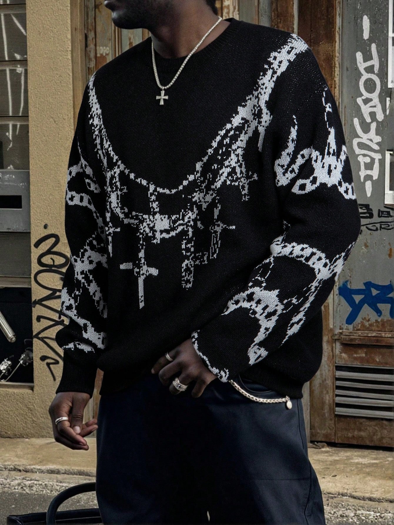 Men’s Vintage Cross Knit Pullover Effortless Streetwear for Autumn & Winter