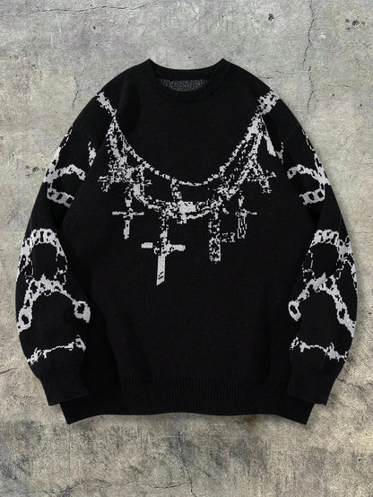 Men’s Vintage Cross Knit Pullover Effortless Streetwear for Autumn & Winter