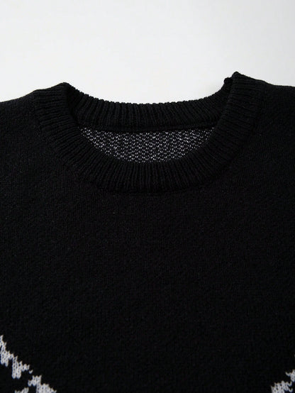 Men’s Vintage Cross Knit Pullover Effortless Streetwear for Autumn & Winter